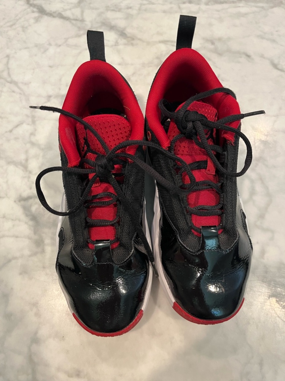Air Jordan Max Aura Black & Red Patent Sneakers